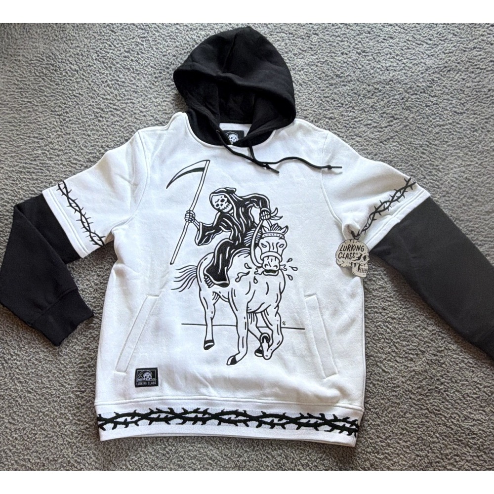 NWT Lurking Class Stallion Hoodie Mens M Black White Grim Reaper Horse Zumiez